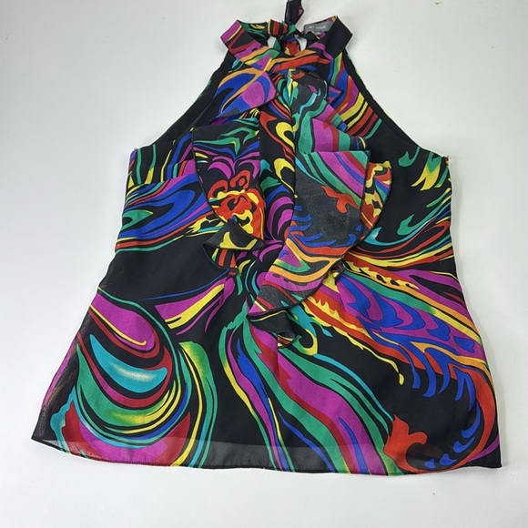 et vous Colourful Sleeveless Abstract Ruffled Women's Blouse Top - Picture 6 of 11